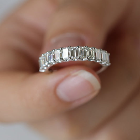1.7 CT Emerald Cut Diamond 925 Sterling Silver Half Eternity Anniversary gift Ring