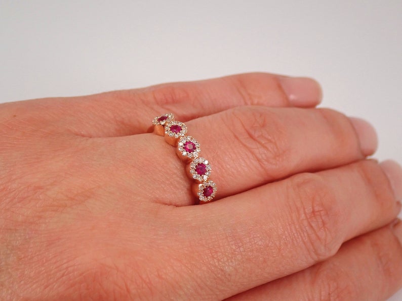 1 CT Round Cut Red Ruby Diamond 925 Sterling Silver Halo Anniversary Ring