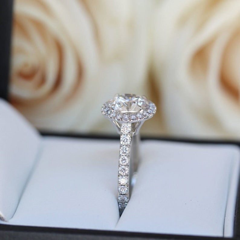 1 CT Round Cut Diamond White Gold Over On 925 Sterling Silver Halo Engagement Ring