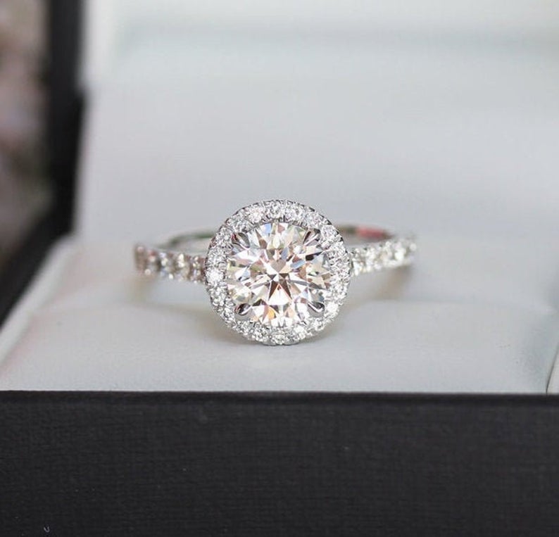 1 CT Round Cut Diamond White Gold Over On 925 Sterling Silver Halo Engagement Ring