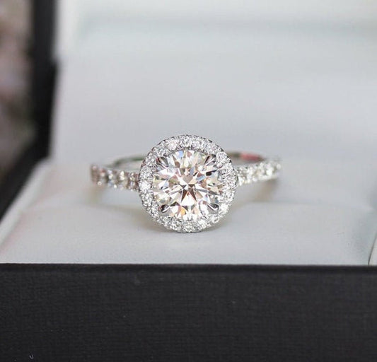 1 CT Round Cut Diamond White Gold Over On 925 Sterling Silver Halo Engagement Ring