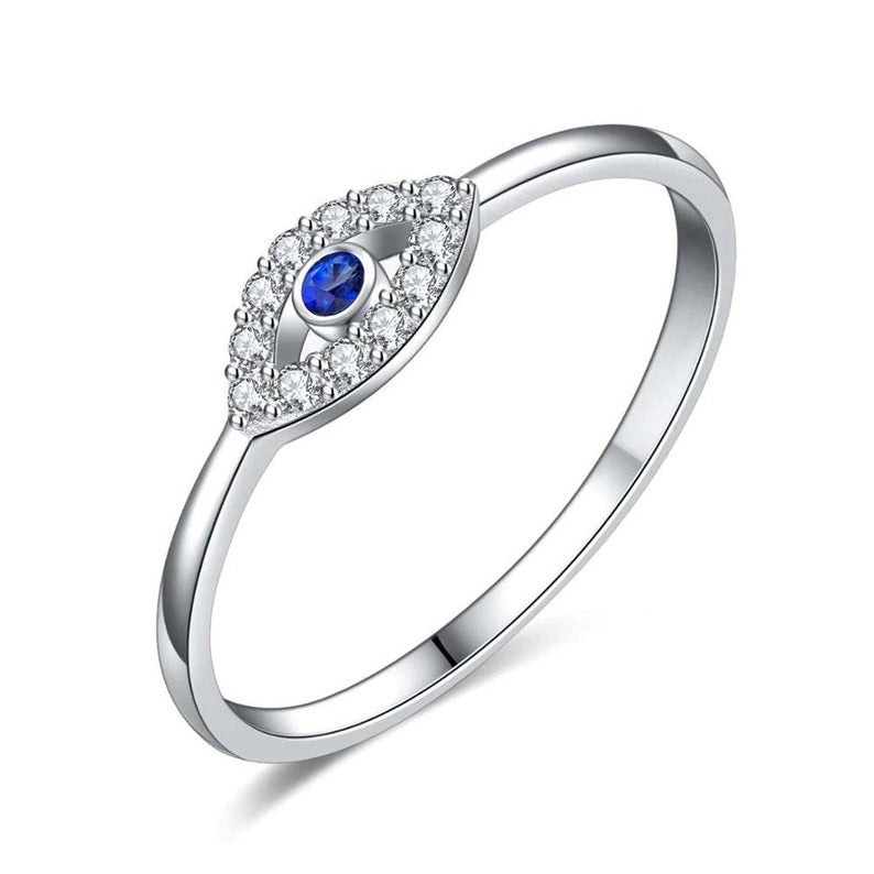 0.25 CT 925 Sterling Silver Blue Sapphire Round Cut Diamond Anniversary Promise Ring