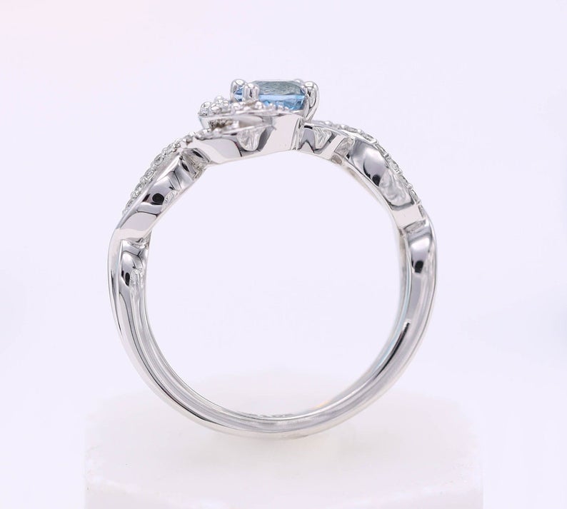 1 CT Round Cut Aquamarine Diamond 925 Sterling Silver Halo Promise Ring - atjewels.in