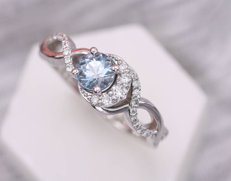 1 CT Round Cut Aquamarine Diamond 925 Sterling Silver Halo Promise Ring - atjewels.in