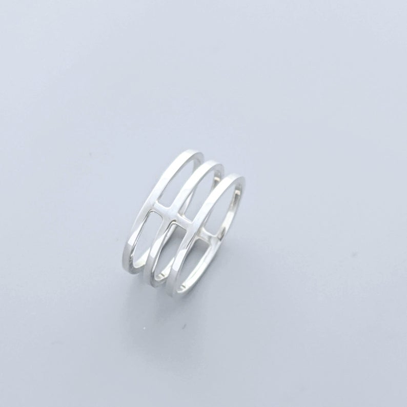 Minimalist 925 Sterling Silver Cage Ring, Architectural Ring, Geometric Ring, Statement Ring