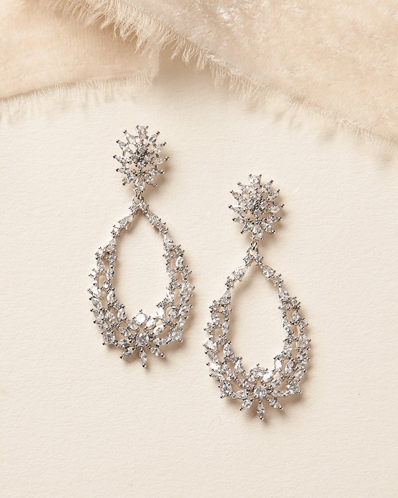 3.25 Ct Marquise Cut Diamond Bridal Engagement Dangle Earrings In 925 Sterling Silver