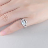 1 CT Oval Cut Aquamarine White Gold Over On 925 Sterling Silver Women Bridal Ring Set