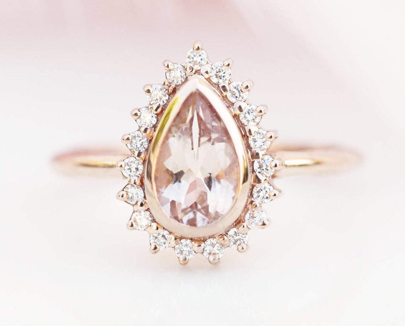 2 CT Pear Cut Morganite Diamond 925 Sterling Silver Engagement Halo Women Bridal Ring Set