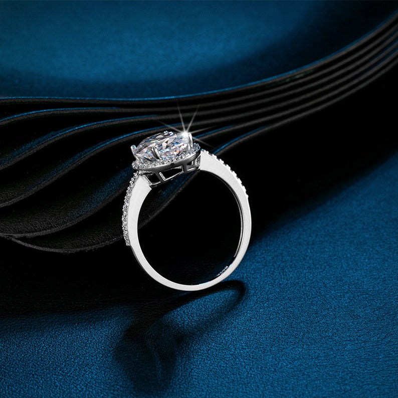 2 CT Oval Cut Diamond White Gold Over On 925 Sterling Silver Halo Engagement Ring