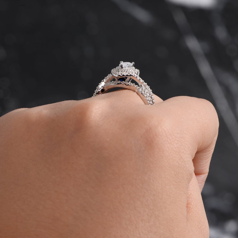 2 CT Pear Cut Diamond 925 Sterling Silver Halo Anniversary Bridal Set Gift for Her