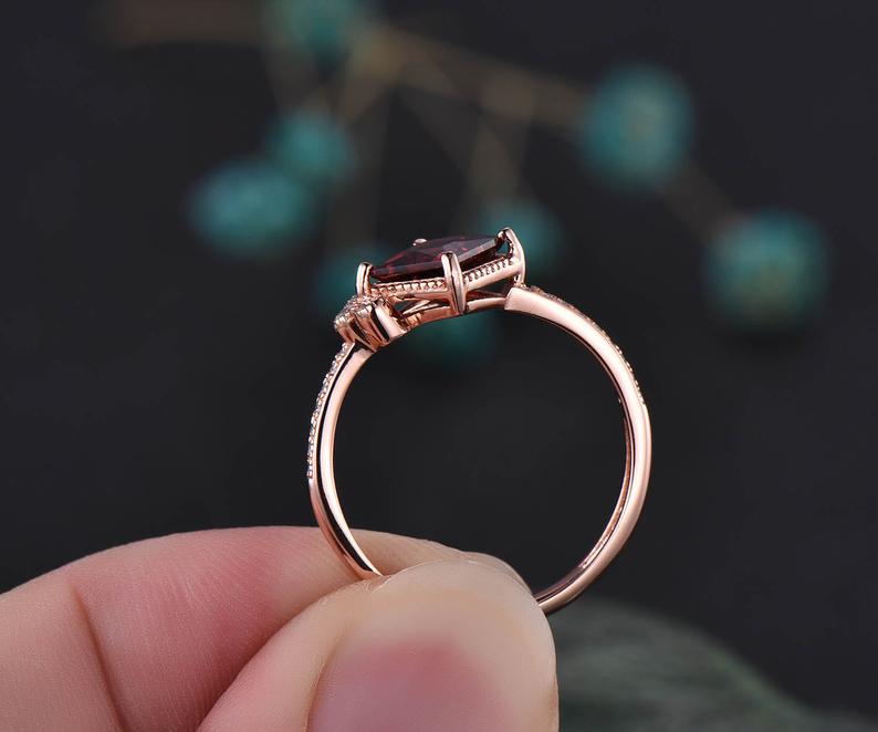1.20 Ct Princess Cut Red Garnet Rose Old Over On 925 Sterling Silver Unique Promise Gift Ring