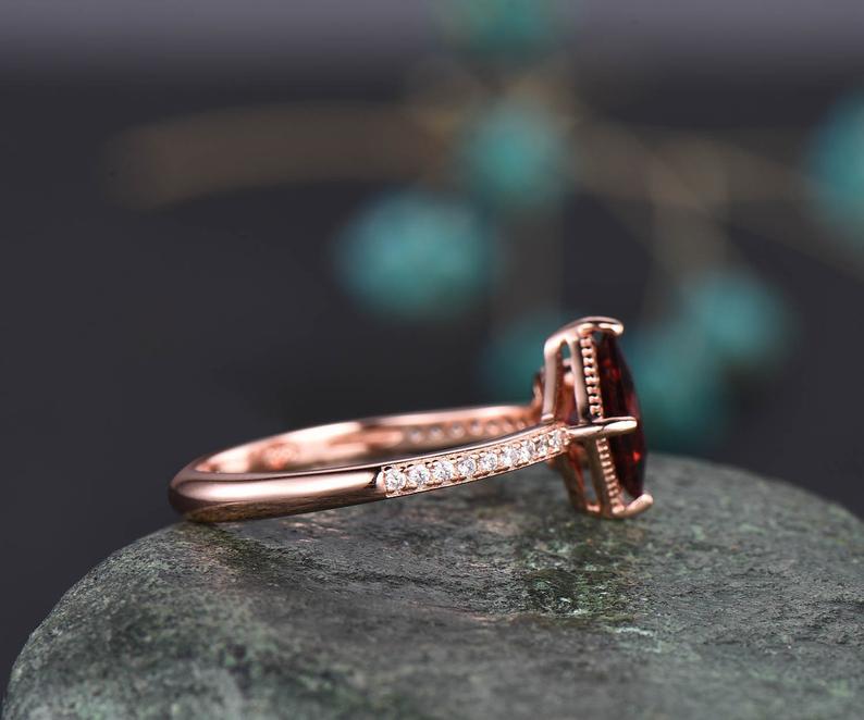 1.20 Ct Princess Cut Red Garnet Rose Old Over On 925 Sterling Silver Unique Promise Gift Ring