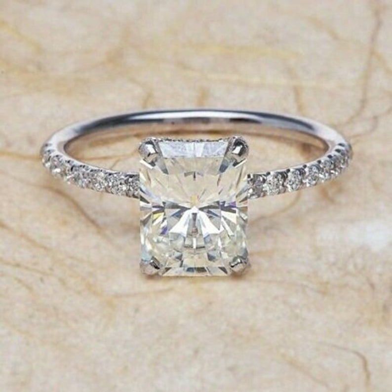 1 CT Emerald Cut Diamond 925 Sterling Silver Solitaire With Accent Ring - atjewels.in