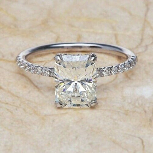 1 CT Emerald Cut Diamond 925 Sterling Silver Solitaire With Accent Ring - atjewels.in