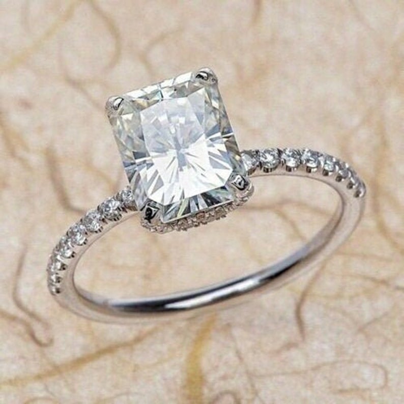 1 CT Emerald Cut Diamond 925 Sterling Silver Solitaire With Accent Ring - atjewels.in
