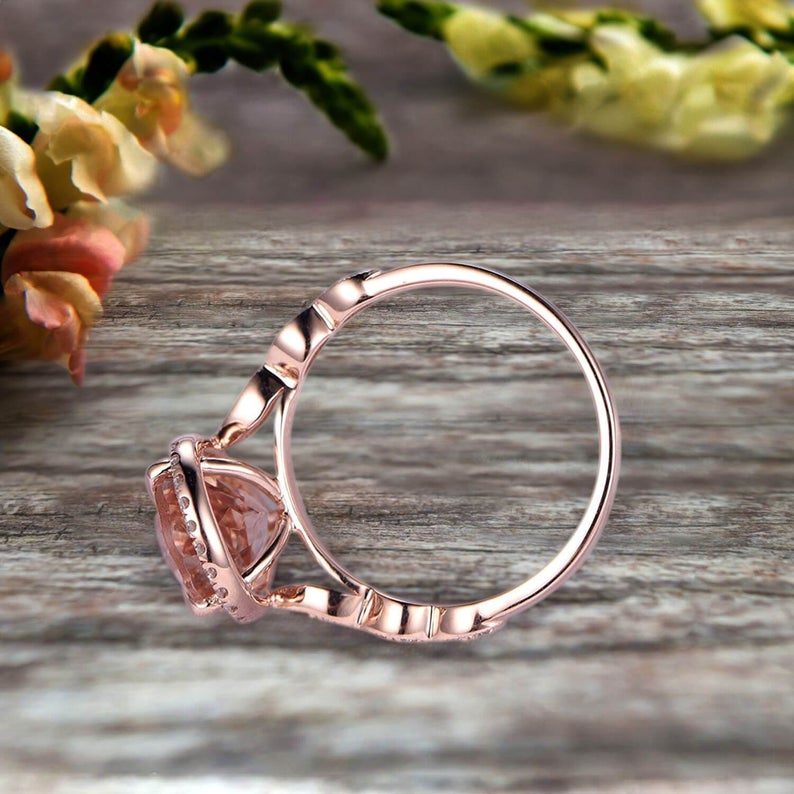 2 CT Pear Cut Pink Morganite Diamond Rose Gold Over On 925 Sterling Silver Halo Anniversary Ring
