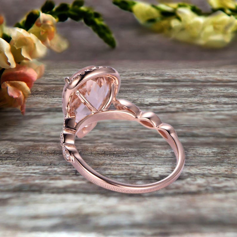 2 CT Pear Cut Pink Morganite Diamond Rose Gold Over On 925 Sterling Silver Halo Anniversary Ring