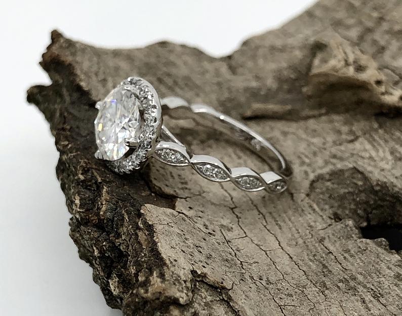 1.50 CT Round Cut Diamond White Gold Over On 925 Sterling Silver Halo Wedding Ring