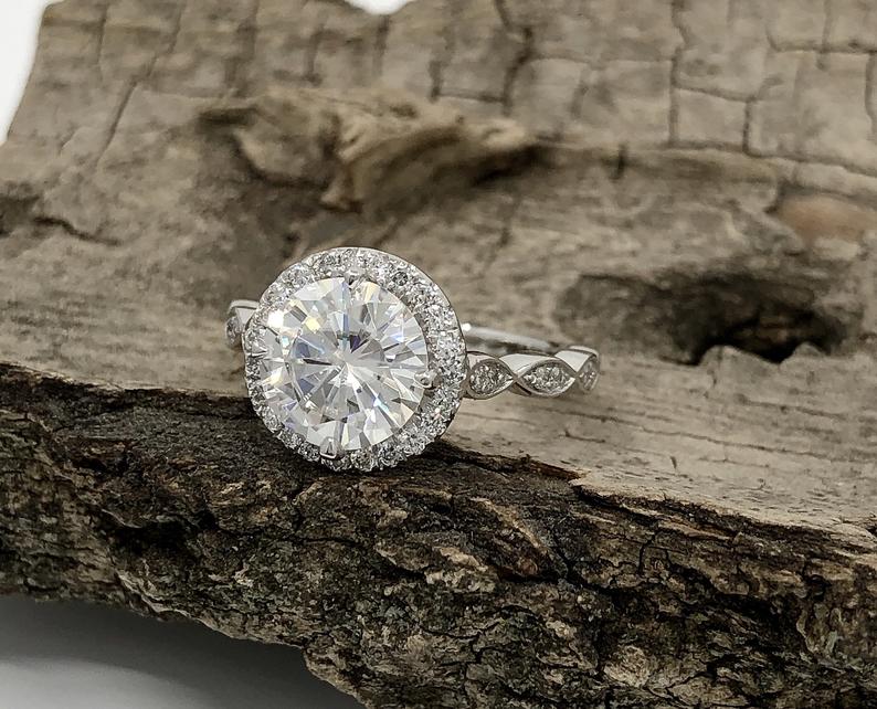 1.50 CT Round Cut Diamond White Gold Over On 925 Sterling Silver Halo Wedding Ring