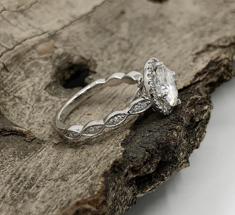 1.50 CT Round Cut Diamond White Gold Over On 925 Sterling Silver Halo Wedding Ring