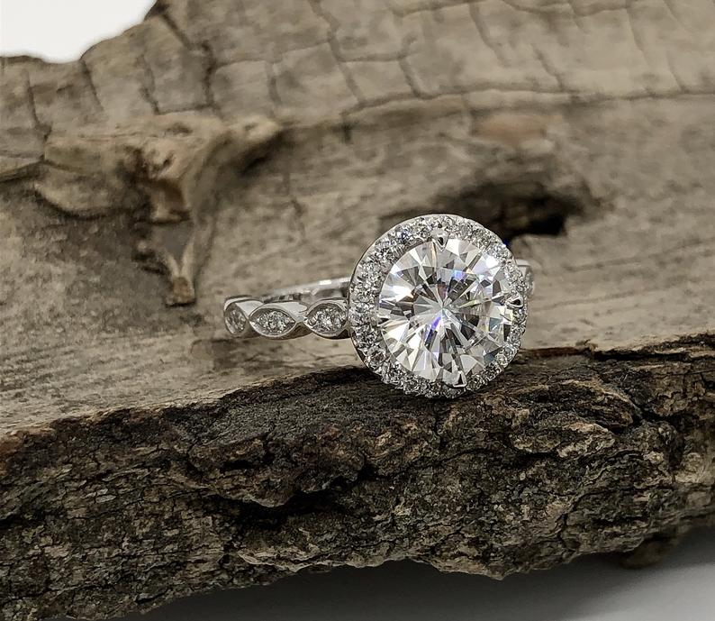 1.50 CT Round Cut Diamond White Gold Over On 925 Sterling Silver Halo Wedding Ring