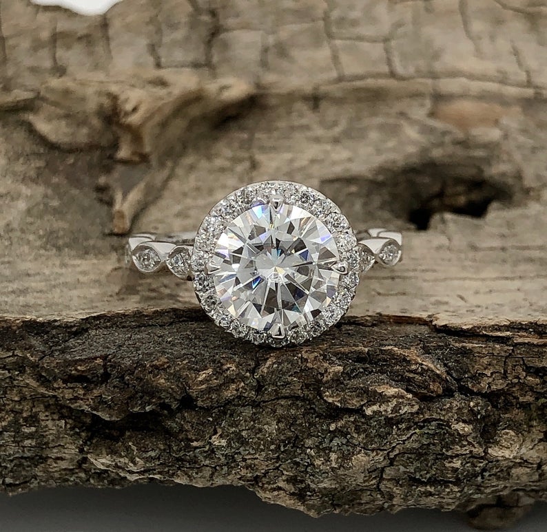 1.50 CT Round Cut Diamond White Gold Over On 925 Sterling Silver Halo Wedding Ring