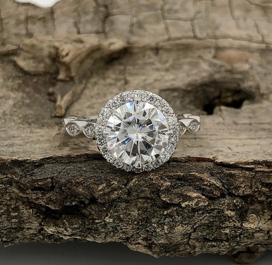 1.50 CT Round Cut Diamond White Gold Over On 925 Sterling Silver Halo Wedding Ring