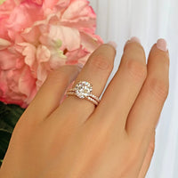 2 CT Round Cut Diamond Rose Gold Over On 925 Sterling Silver Accented Solitaire Bridal Set