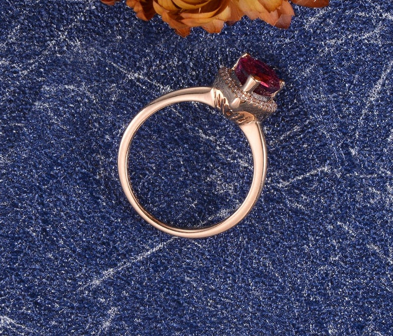 1.75 Ct Pear Cut Red Ruby Rose Gold Over On 925 Sterling Silver Halo Anniversary Gift Ring