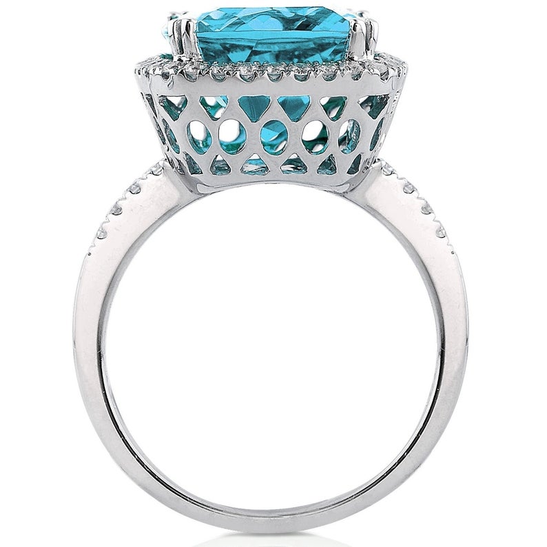 2 CT Cushion Cut Blue Topaz Diamond 925 Sterling Silver Halo Engagement Ring