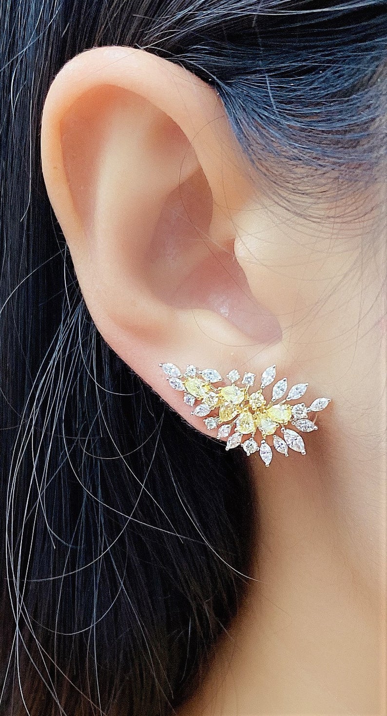 4.50 Ct Pear & Marquise Cut Yellow Sapphire 925 Sterling Silver Engagement Cluster Earrings