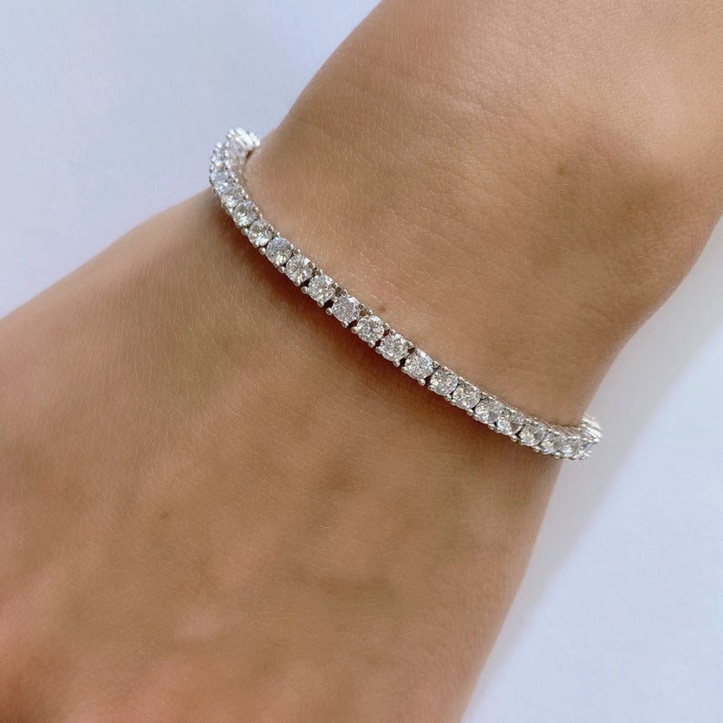 10 CT Round Cut CZ Diamond White Gold Over On 925 Sterling Silver Tennis 7" Delicate Bracelet for Men/Women