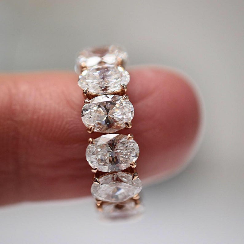 2 CT Oval Cut Diamond Rose Gold Over On 925 Sterling Silver Full Eternity Wedding Band Ring