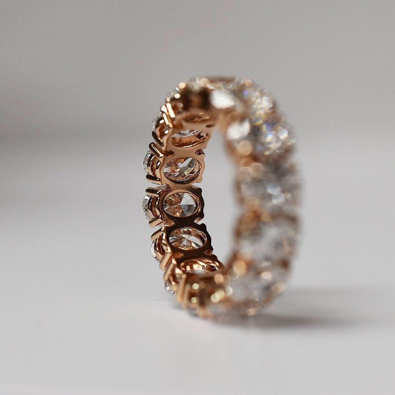 2 CT Oval Cut Diamond Rose Gold Over On 925 Sterling Silver Full Eternity Wedding Band Ring