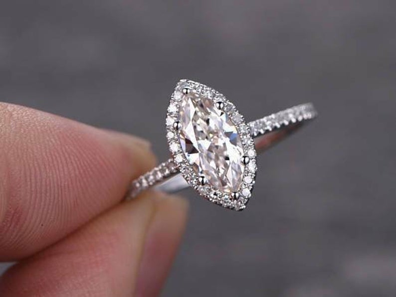 1 CT Marquise Cut Diamond 925 Sterling Silver Halo Engagement Ring