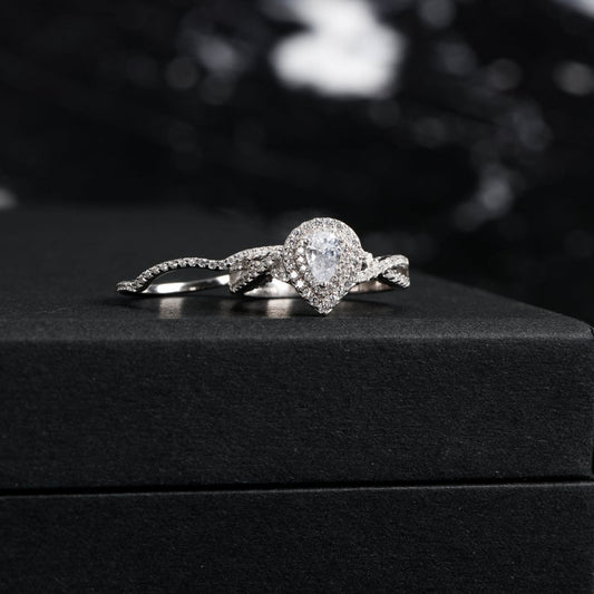 1 CT Pear & Round Cut White Diamond White Gold Over On 925 Sterling Silver Bridal Ring Set Gift for Her