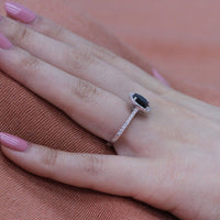2 CT Cushion Cut Black Diamond 925 Sterling Silver Halo Engagement Ring