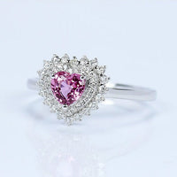 1 CT Heart Cut Pink Sapphire Diamond 925 Sterling Silver Double Halo Wedding Ring