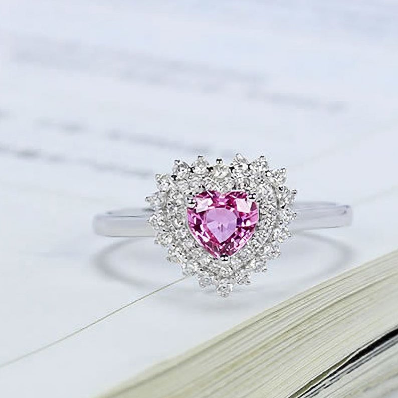 Heart Cut Fancy Pink Engagement Ring Silver Tone / 11.0(U.S)