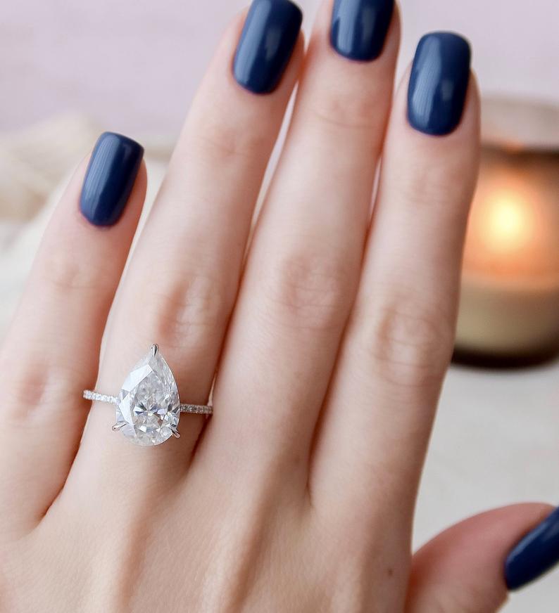 5 CT Pear Cut Diamond 925 Sterling Silver Solitaire With Accents Ring