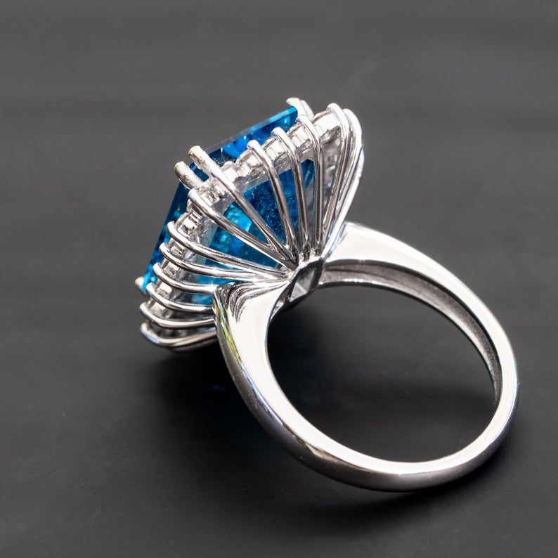 3 CT Emerald Cut Blue Topaz & Diamond 925 Sterling Silver Anniversary Ring For Women