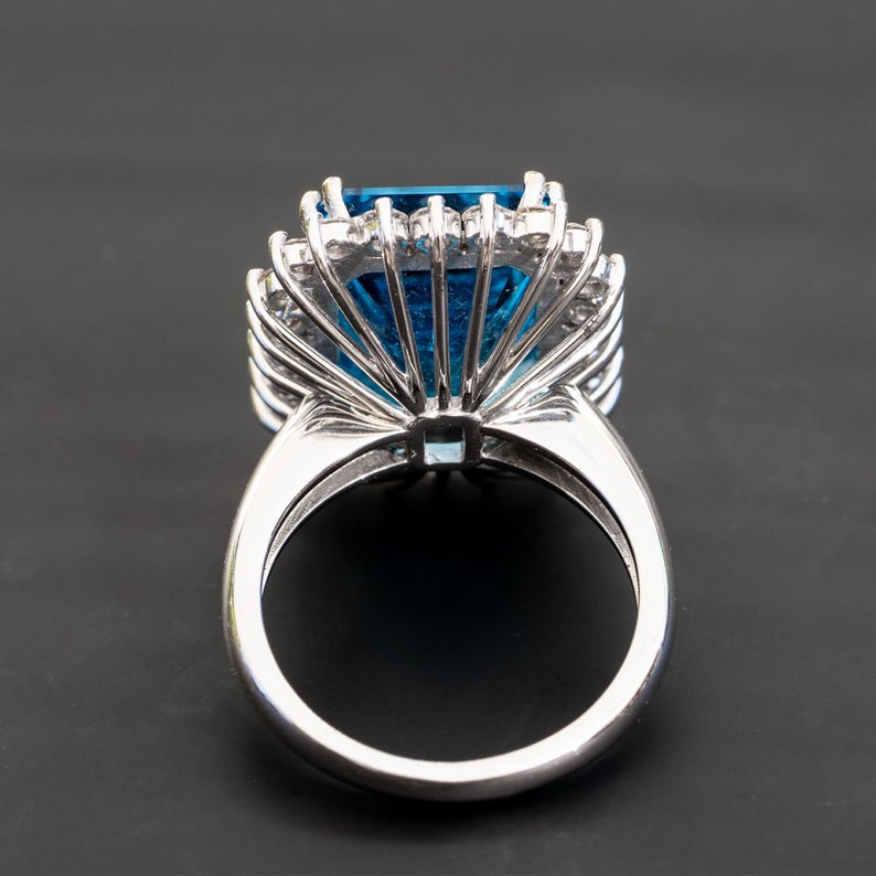 3 CT Emerald Cut Blue Topaz & Diamond 925 Sterling Silver Anniversary Ring For Women