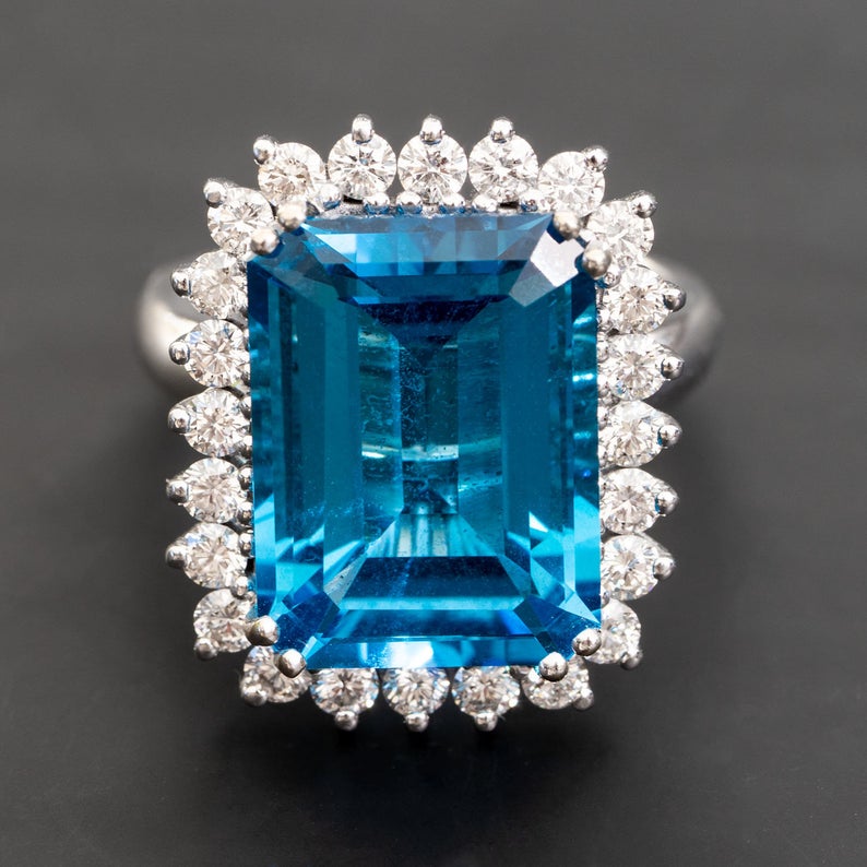 3 CT Emerald Cut Blue Topaz & Diamond 925 Sterling Silver Anniversary Ring For Women