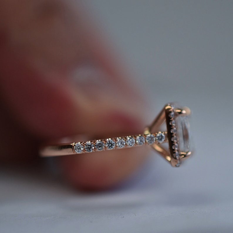 1 CT Princess Cut Diamond Rose Gold Over On 925 Sterling Silver Women Halo Promise Ring