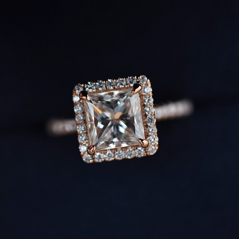 1 CT Princess Cut Diamond Rose Gold Over On 925 Sterling Silver Women Halo Promise Ring