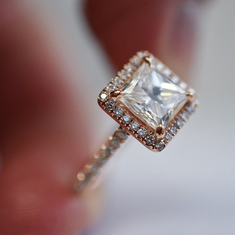 1 CT Princess Cut Diamond Rose Gold Over On 925 Sterling Silver Women Halo Promise Ring