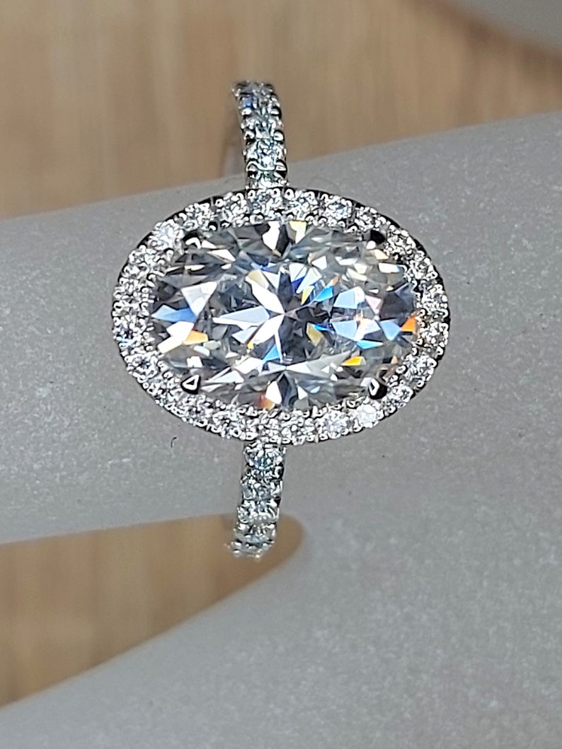 2 CT Oval Cut Diamond 925 Sterling Silver Halo Engagement Ring