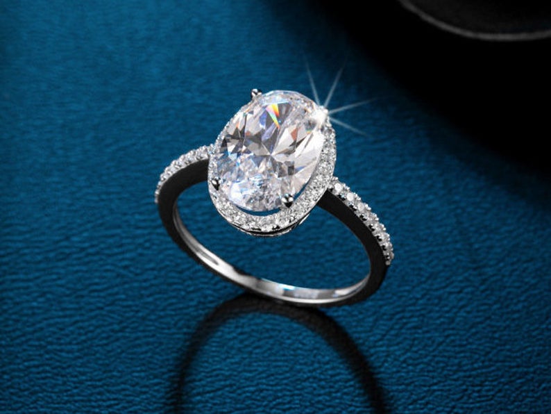 2 CT Oval Cut Diamond White Gold Over On 925 Sterling Silver Halo Engagement Ring