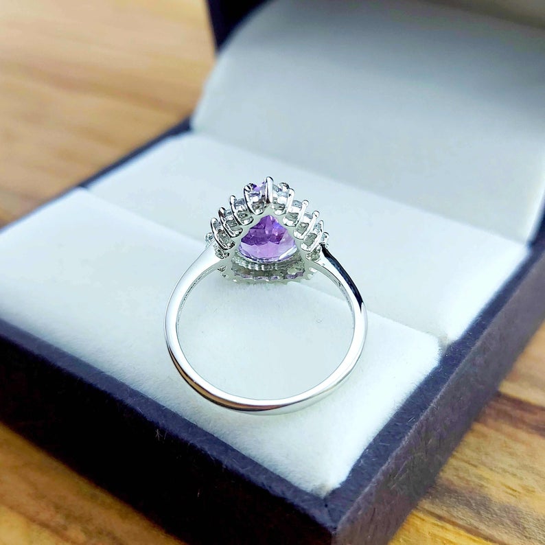 1 CT Pear Cut Amethyst Diamond 925 Sterling Silver Diamond Halo Engagement Ring Gift For Her