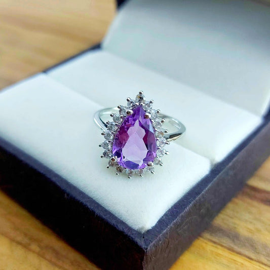 1 CT Pear Cut Amethyst Diamond 925 Sterling Silver Diamond Halo Engagement Ring Gift For Her